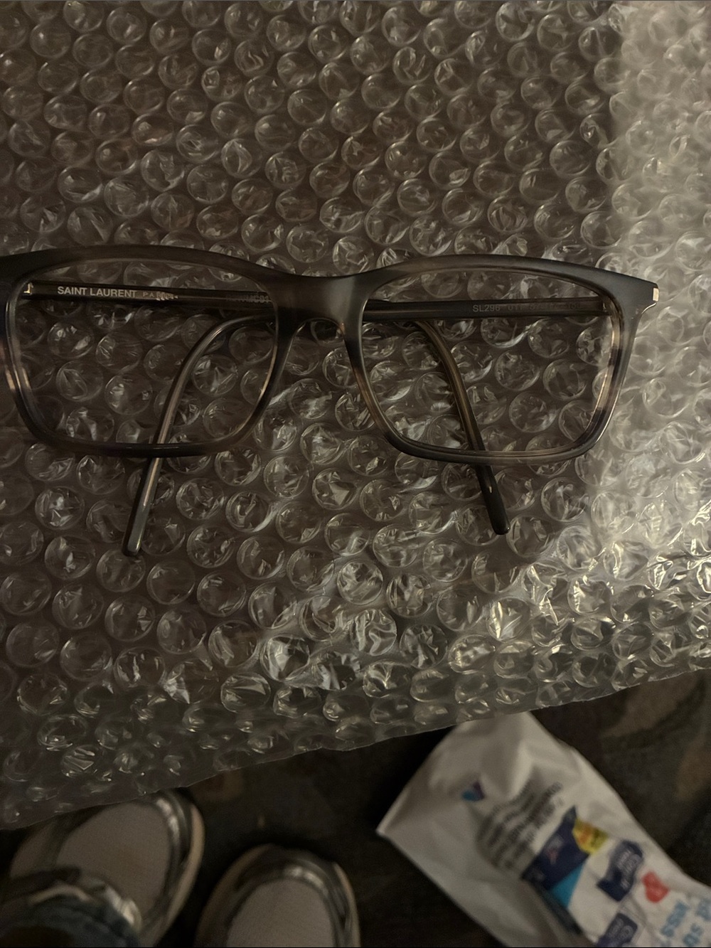 Saint Laurent Men’s Matte Gray Rectangular Eyeglass Frames